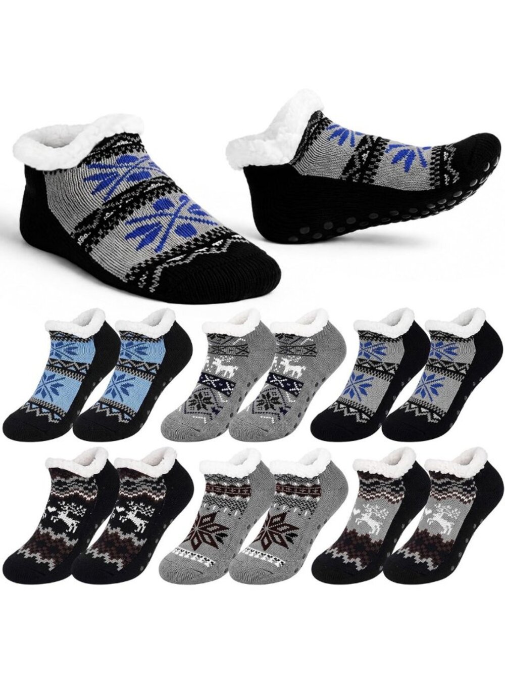 Cozy Fuzzy Slipper Socks with Grips - 6 Pairs of Soft, Non-Slip Comfort